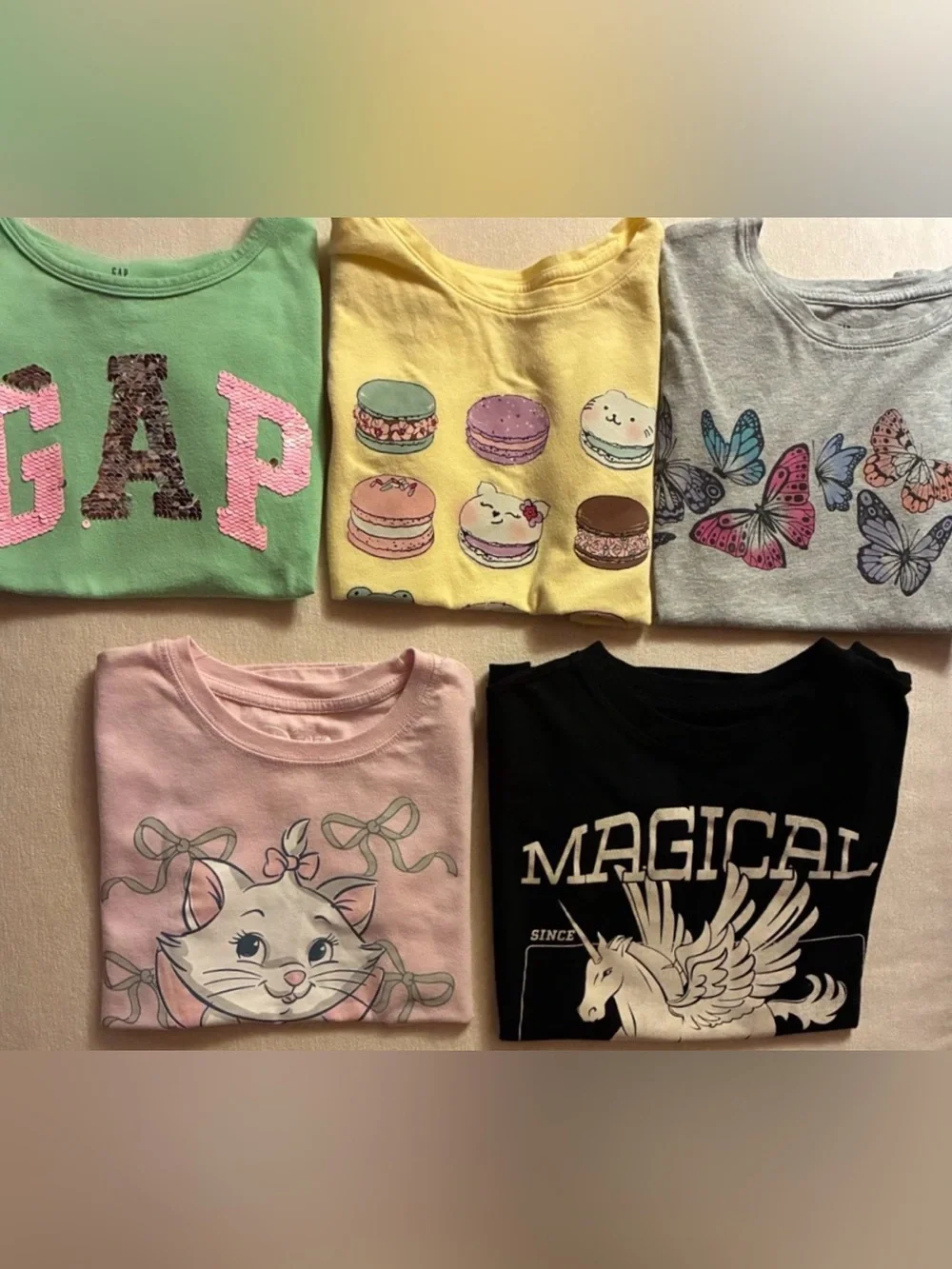 Girls Size 8/M Tee Bundle of 5 | Gap, Disney & Cat & Jack | Cute Graphic Tees